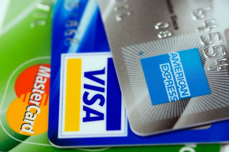 Mastercard, Visa, and American Express cards to symbolize different payments possible with international payment gateway